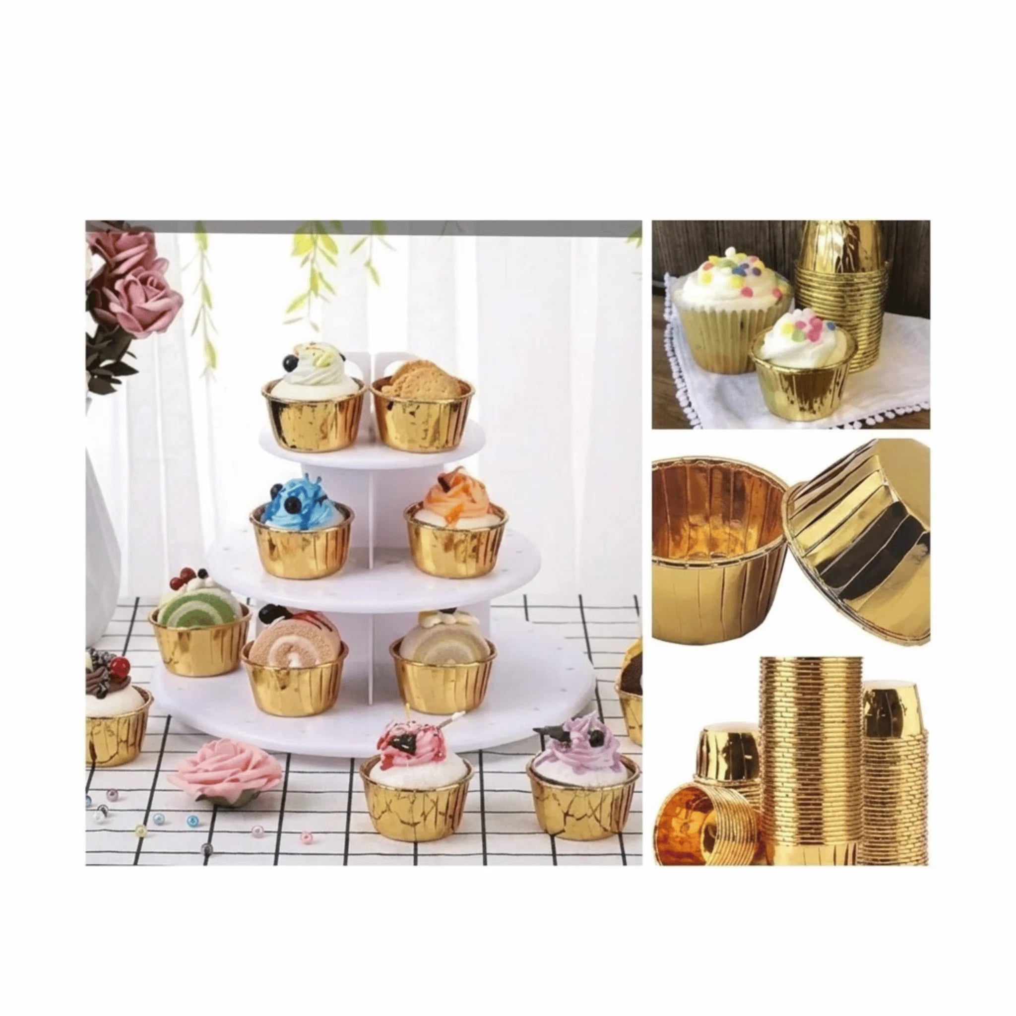 Golden Foil Cupcake Liners Pack of 50Pcs | Premium Baking Cups for Cupcakes & Muffins