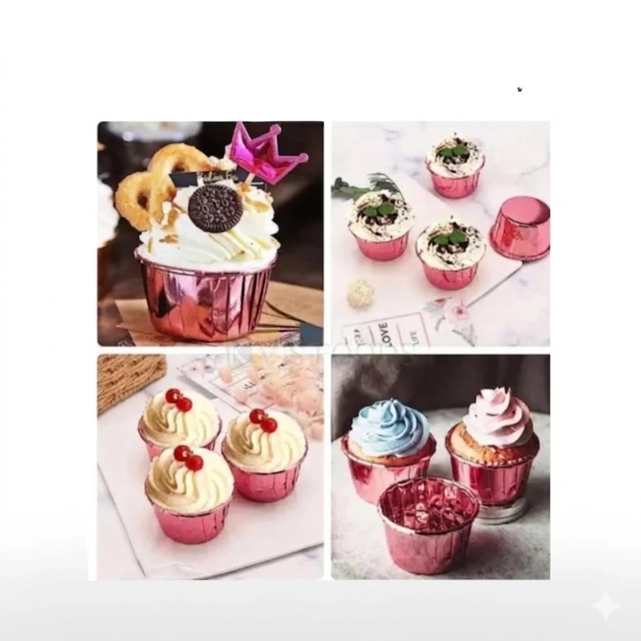 Pink Metallic Foil Paper Cupcake Muffin Liners 50Pcs | Premium Baking Cups
