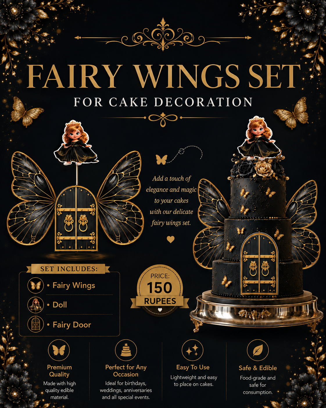 Black Enchanted Fairy Garden Topper Set | Baking Shop