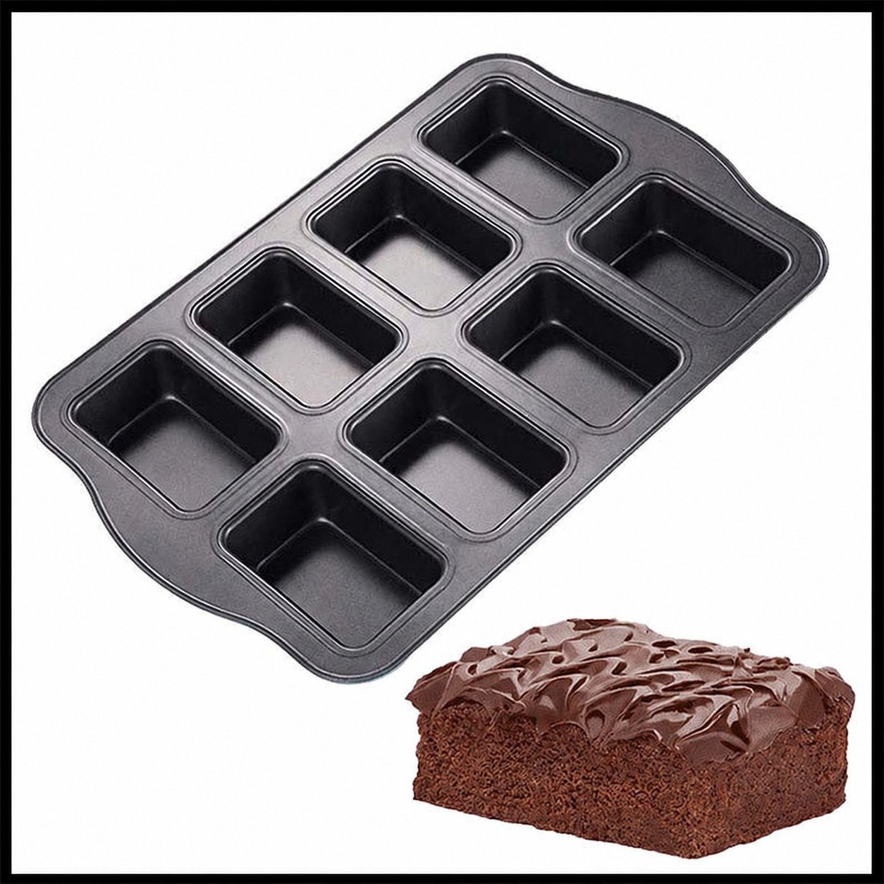 Rectangle Brownie Baking Tray 8 Cavity Non-Stick | Brownie & Mini Cake Baking Pan