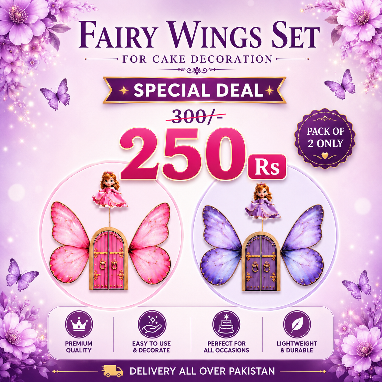 Special Deal – Pack of 2 Fairy Wings Cake Decorating Set with Doll