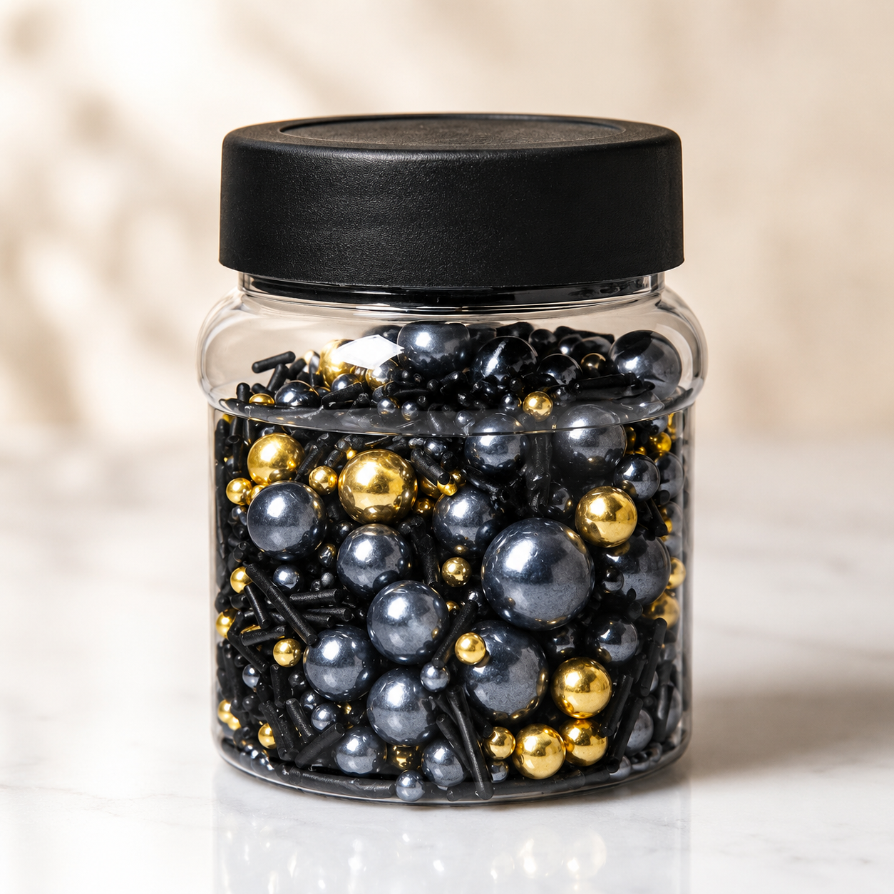 Edible Black & Golden Mix Sprinkles 100g Jar for Cake Decorating
