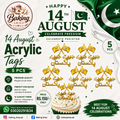 5 Pcs 14 August Acrylic Cake Tags – Pakistan Independence Day