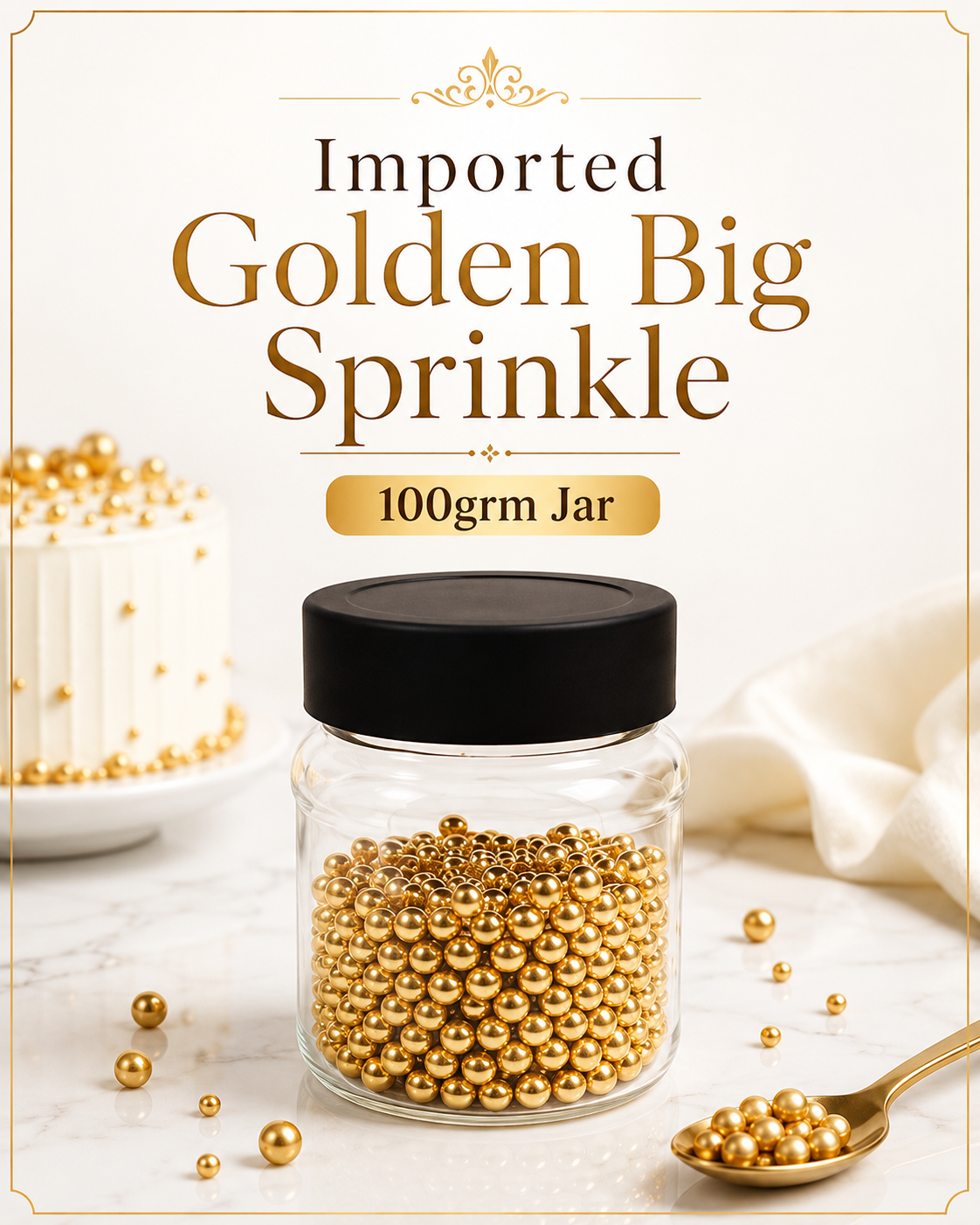 Imported Golden Big Sprinkles 100g Jar | Cake Decoration