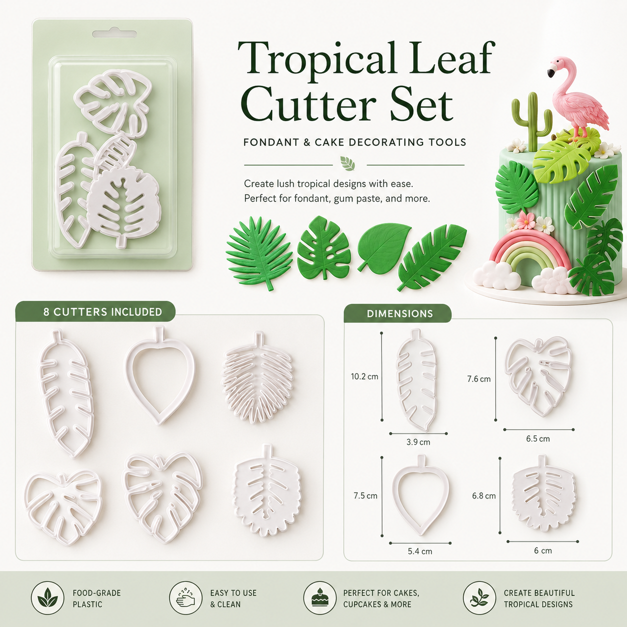 4-Piece Tropical Leaf Cutter Set | Fondant Tools