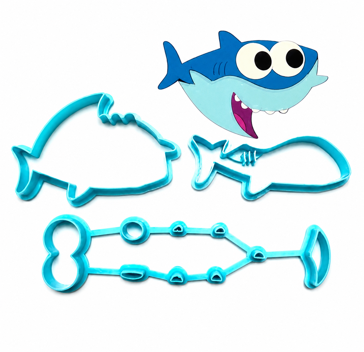 3-Piece Baby Shark Fondant Cutter Set | Cake Decorating Tools