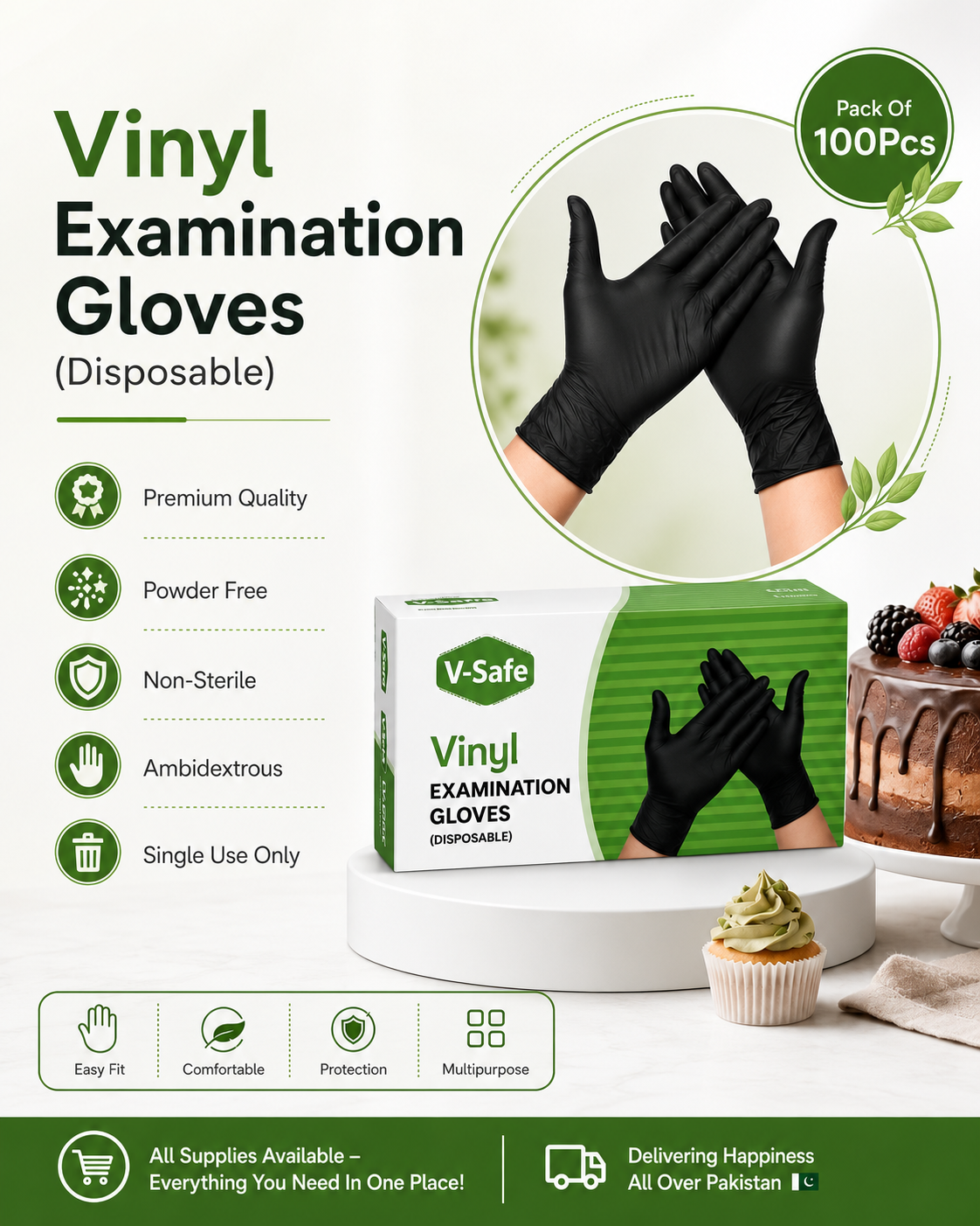 Vinyl Examination Gloves Pack of 100 Pieces | Powder-Free Gloves