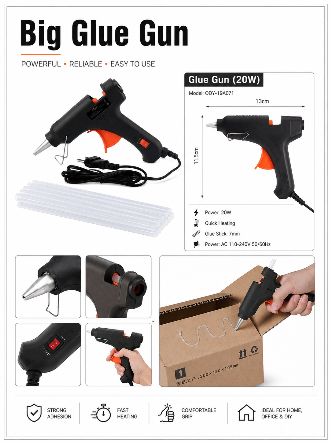 Big Glue Gun | Heavy-Duty Hot Melt Glue Gun for Crafts