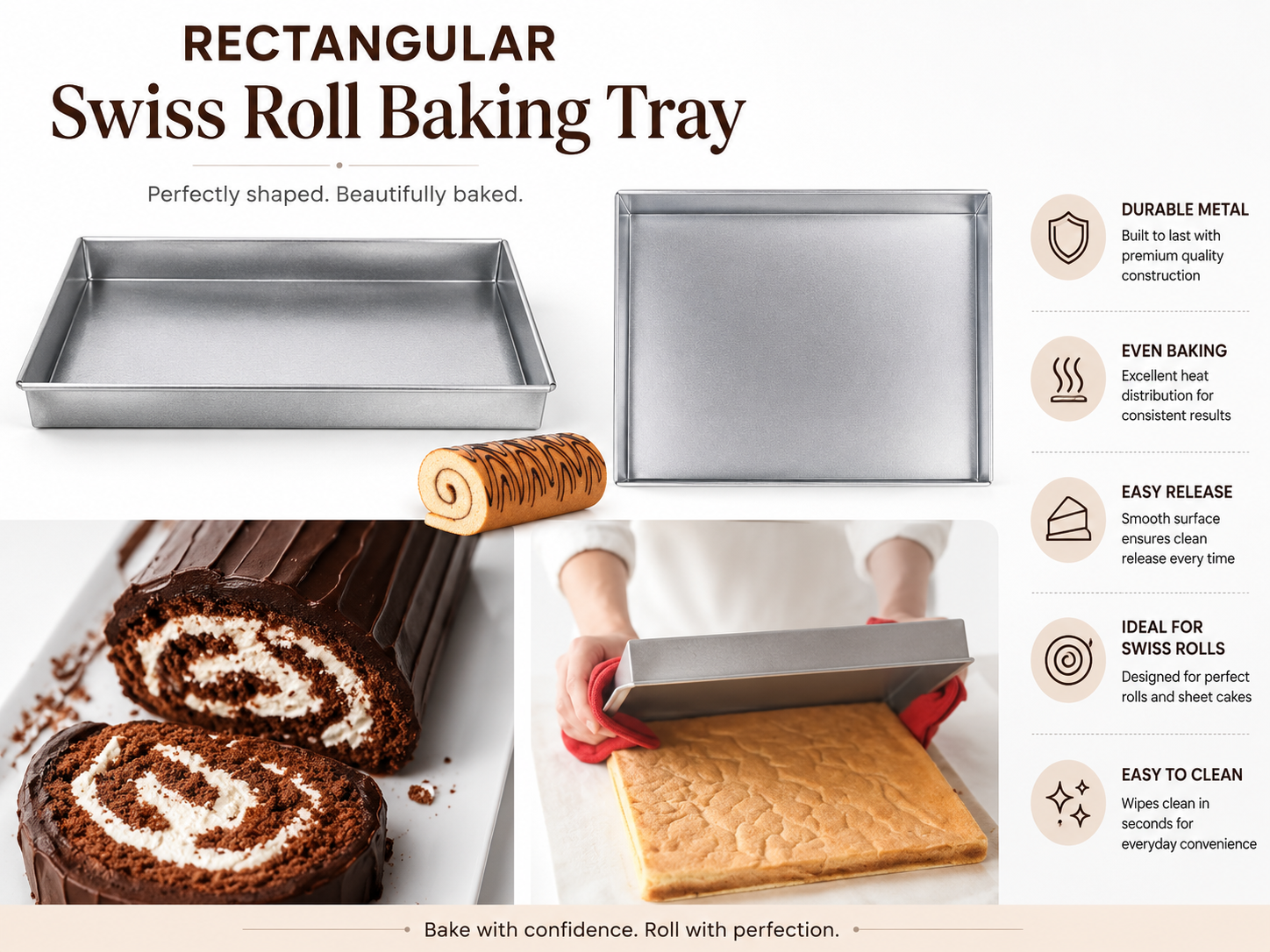 11×15 Rectangular Swiss Roll Tray | Non-Stick Baking Tray