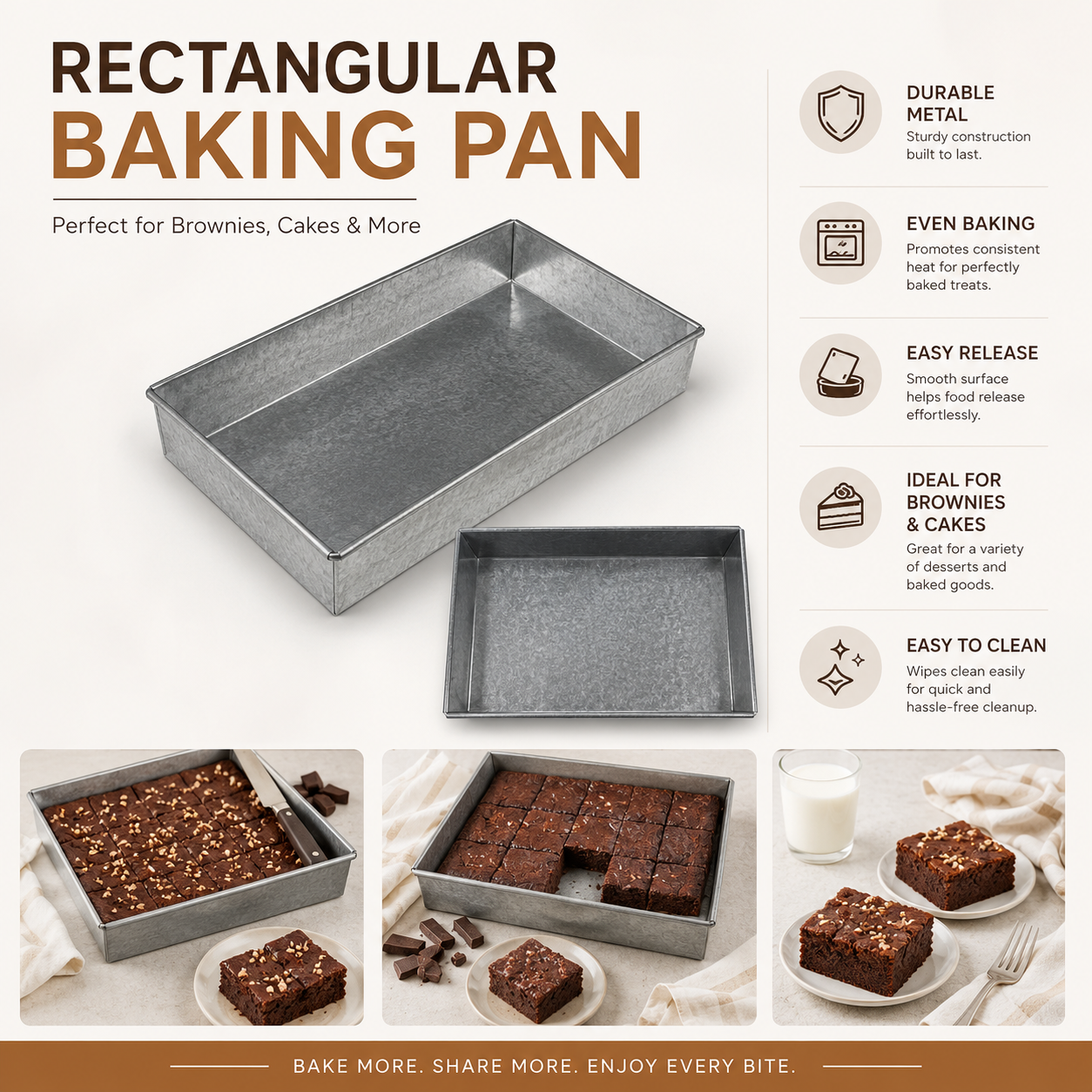 11×15 Rectangular Brownie Tray | Non-Stick Baking Tray