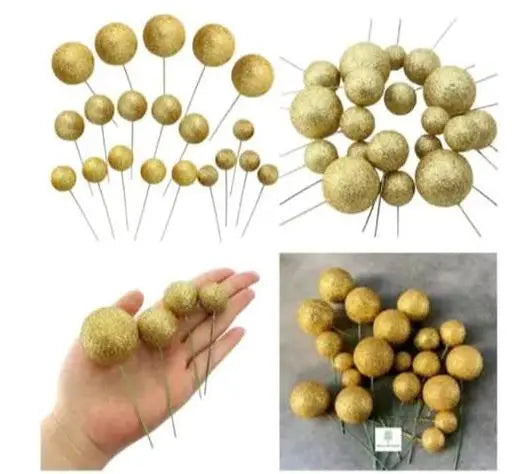 Golden Glitter Faux Ball | Decorative Craft, Floral & Cake Decoration Accessory