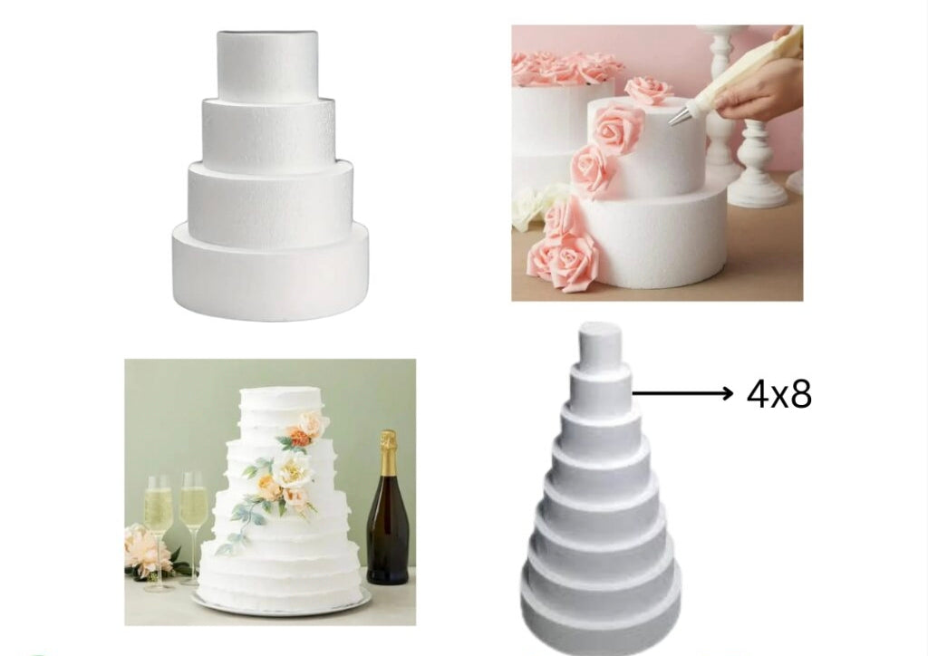 4x8 Round Cake Dummy Foam Base – White Polystyrene