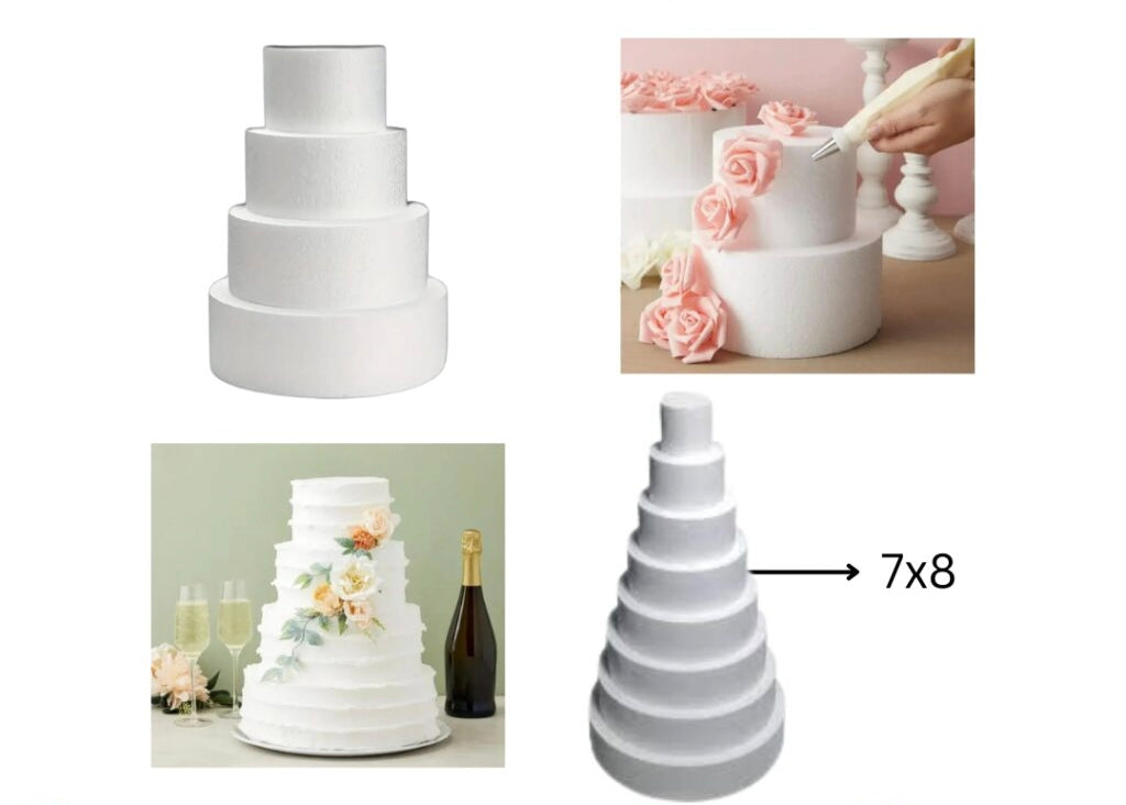 7x8 Round Cake Dummy Foam Base – White Polystyrene