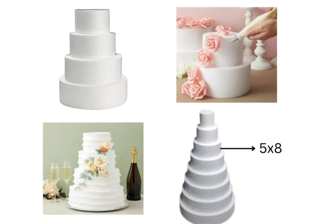 5x8 Round Cake Dummy Foam Base – White Polystyrene