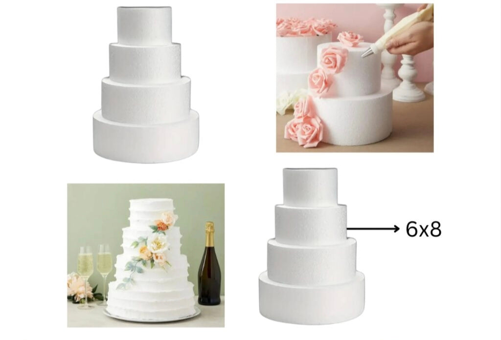 6x8 Round Cake Dummy Foam Base – White Polystyrene