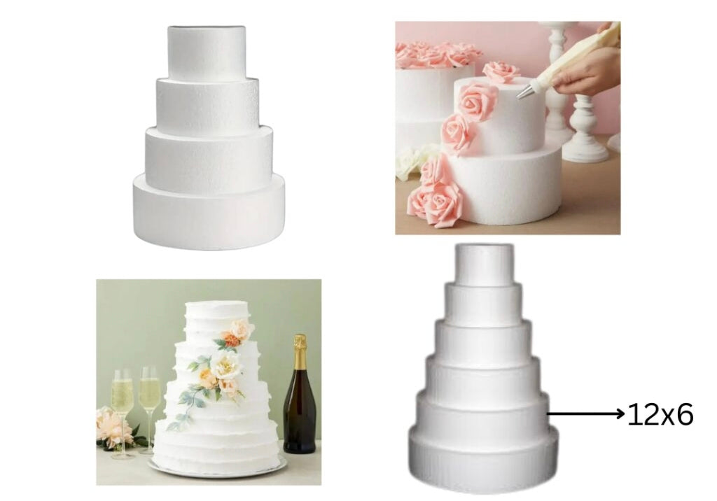 12x6 Round Cake Dummy Foam Base – White Polystyrene