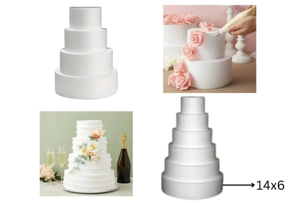 14x6 Round Cake Dummy Foam Base – White Polystyrene