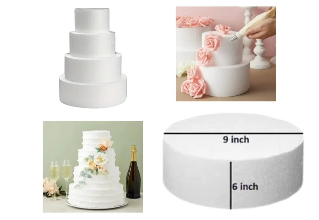 9*6 Round Cake Dummy Foam Base – White Polystyrene
