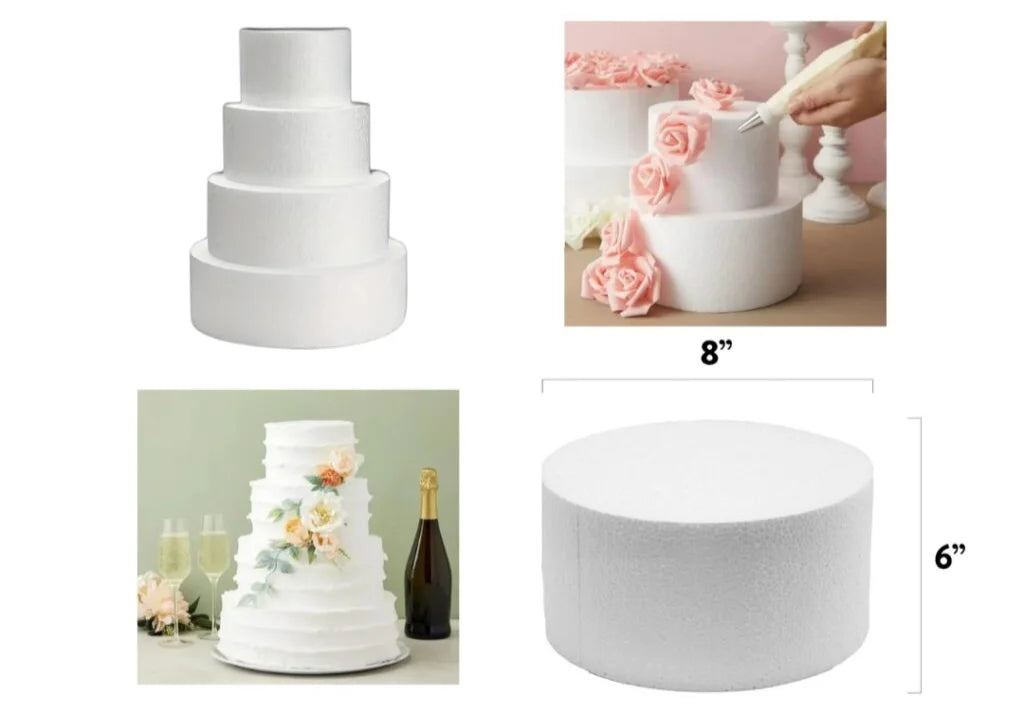 8*6 Round Cake Dummy Foam Base – White Polystyrene