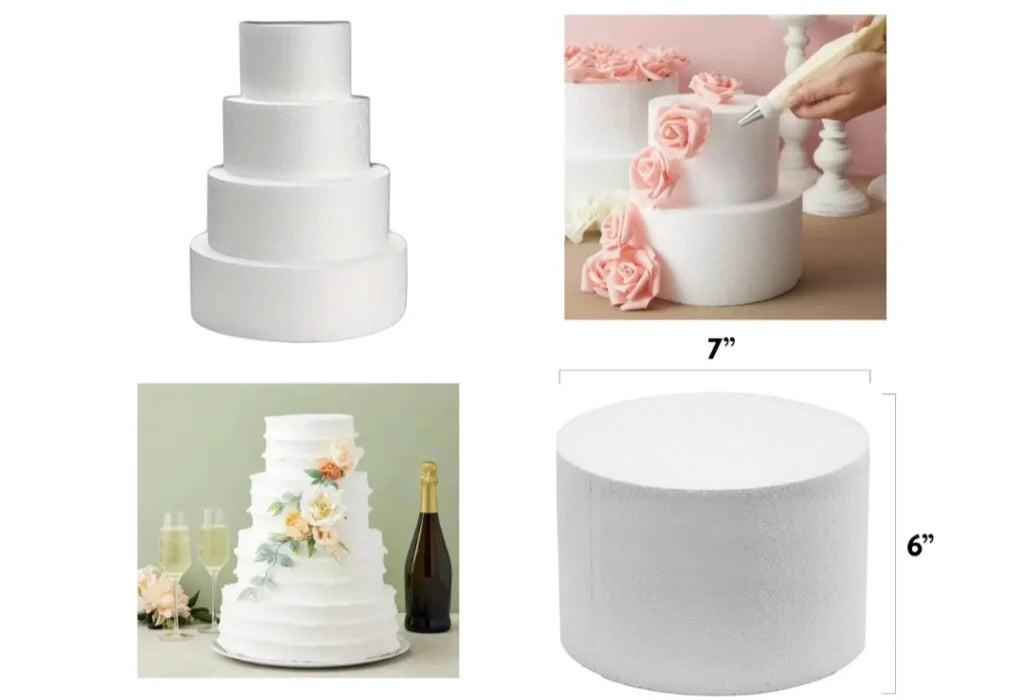 7x6 Round Cake Dummy Foam Base – White Polystyrene