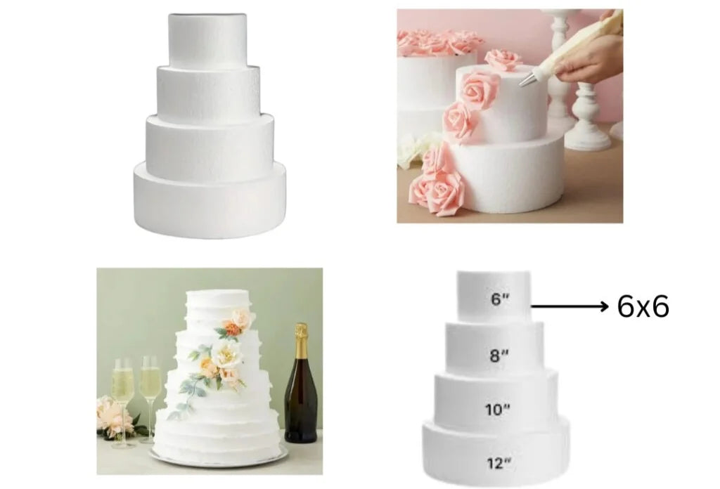 4x6 Round Cake Dummy Foam Base – White Polystyrene
