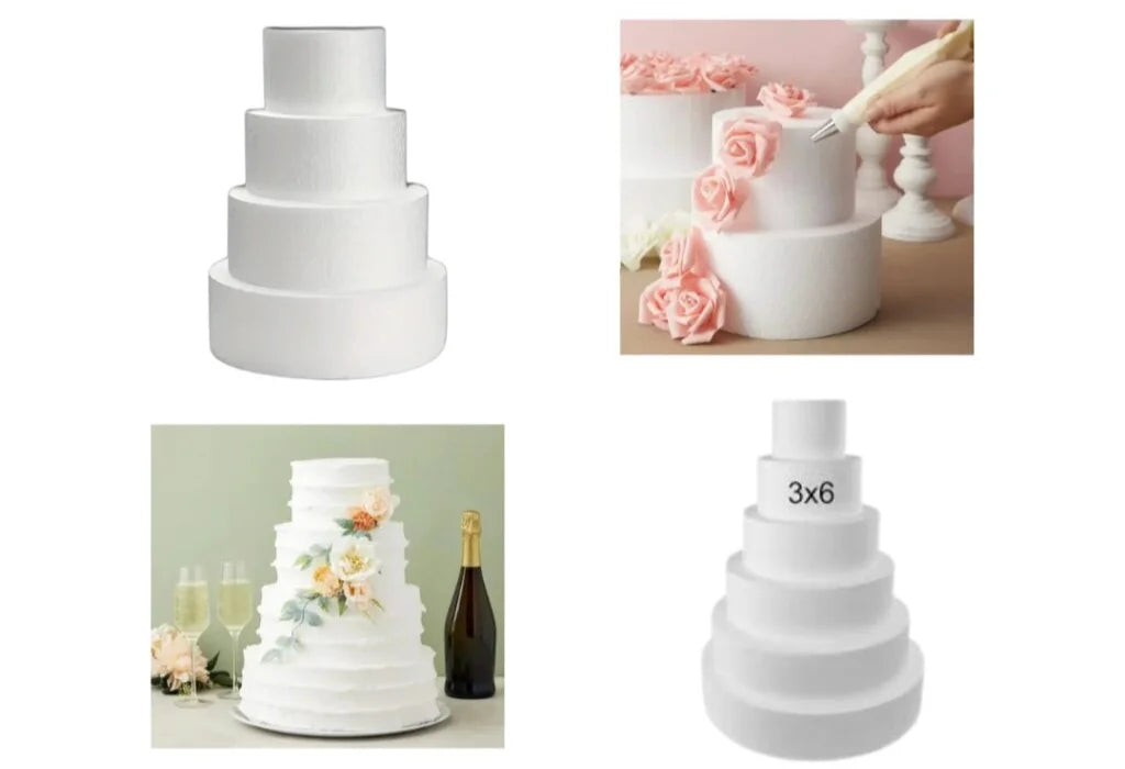 3x6 Round Cake Dummy Foam Base – White Polystyrene