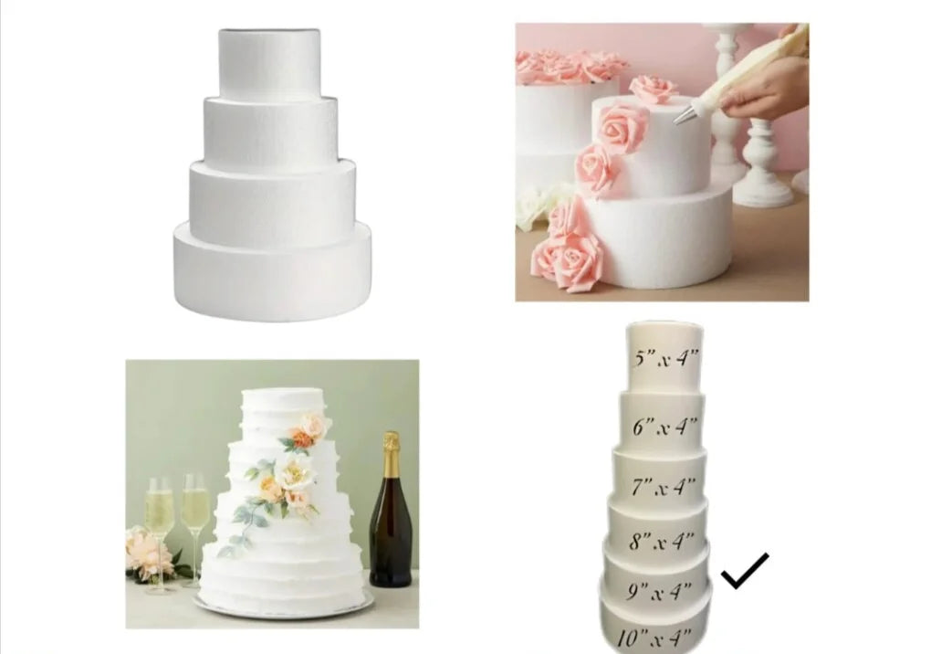 9x4 Round Cake Dummy Foam Base – White Polystyrene