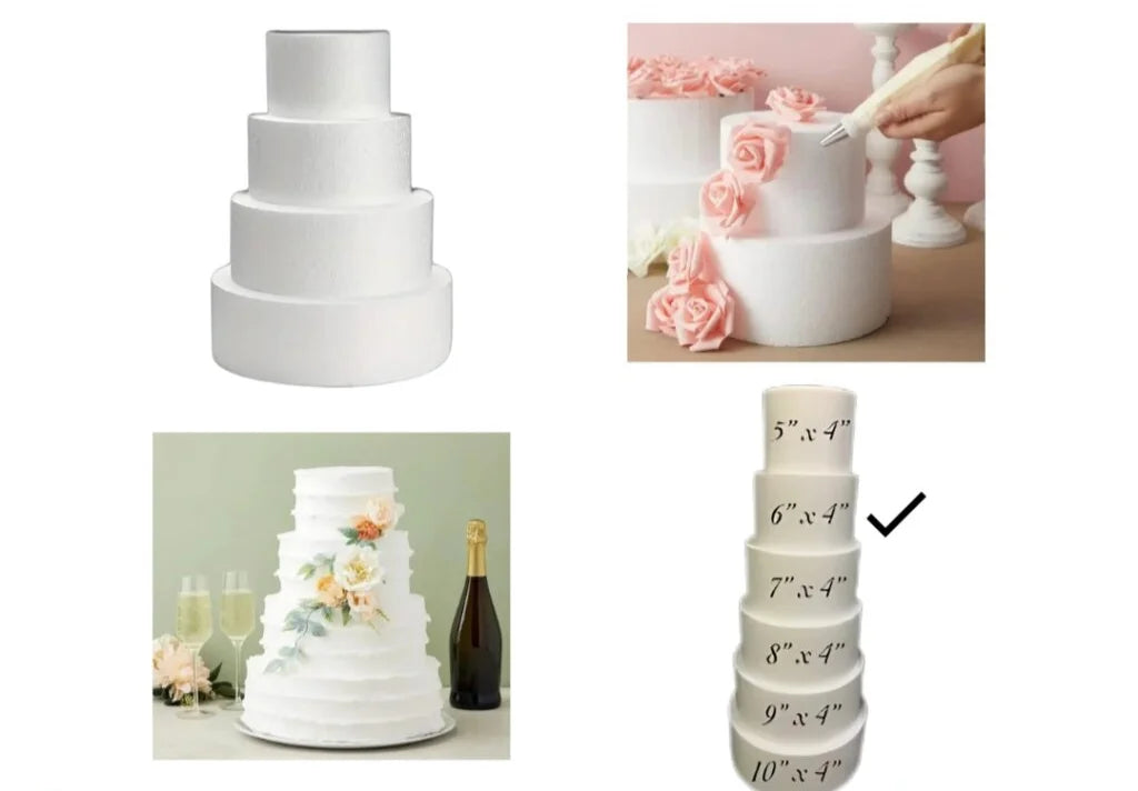 6x4 Round Cake Dummy Foam Base – White Polystyrene