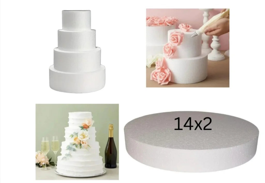 14x2 Round Cake Dummy Foam Base – White Polystyrene