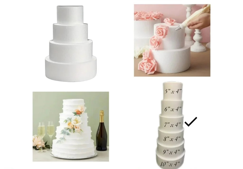 7x4 Round Cake Dummy Foam Base – White Polystyrene