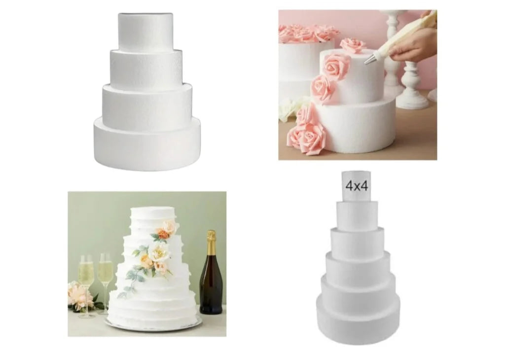4x4 Round Cake Dummy Foam Base – White Polystyrene
