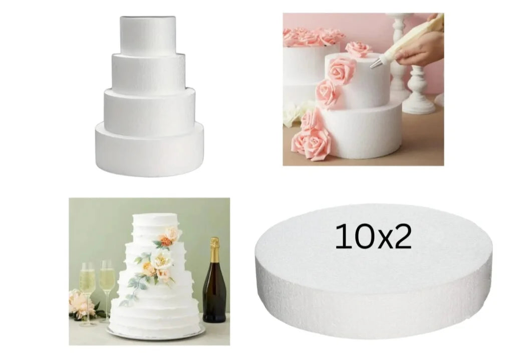 10x2 Round Cake Dummy Foam Base – White Polystyrene