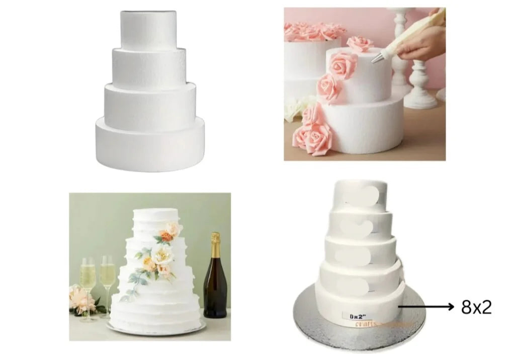 8x2 Round Cake Dummy Foam Base – White Polystyrene