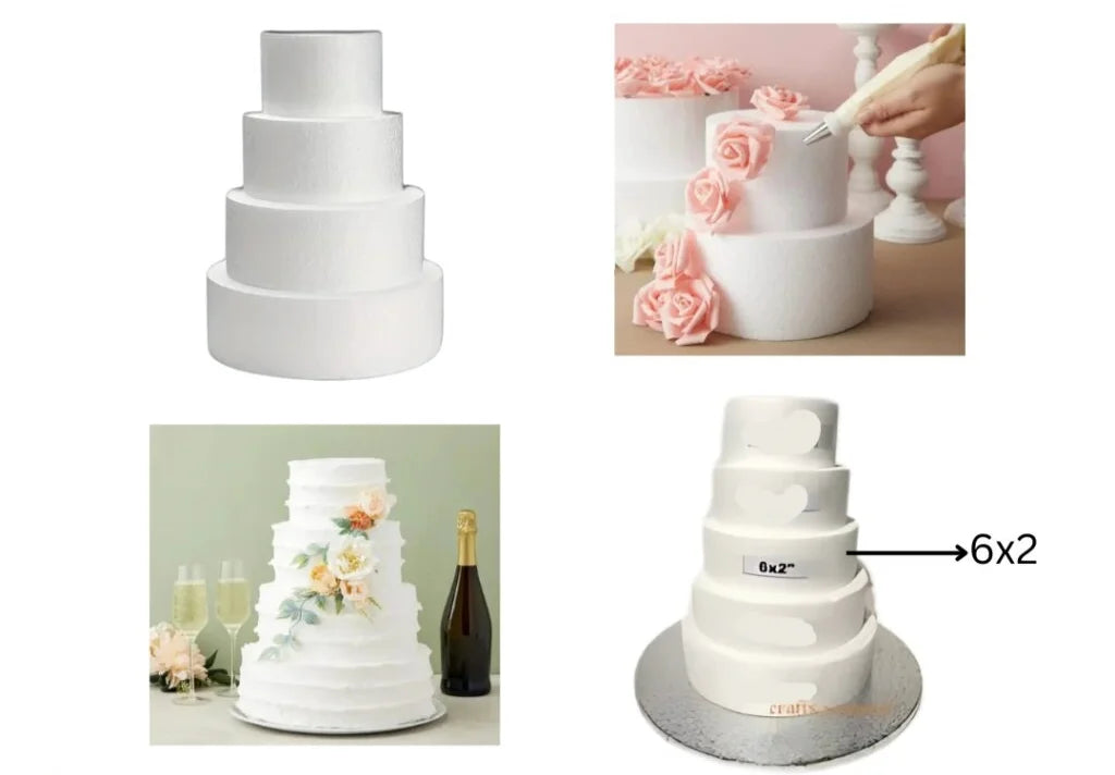 6x2 Round Cake Dummy Foam Base – White Polystyrene