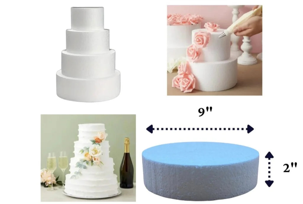 9x2 Round Cake Dummy Foam Base – White Polystyrene