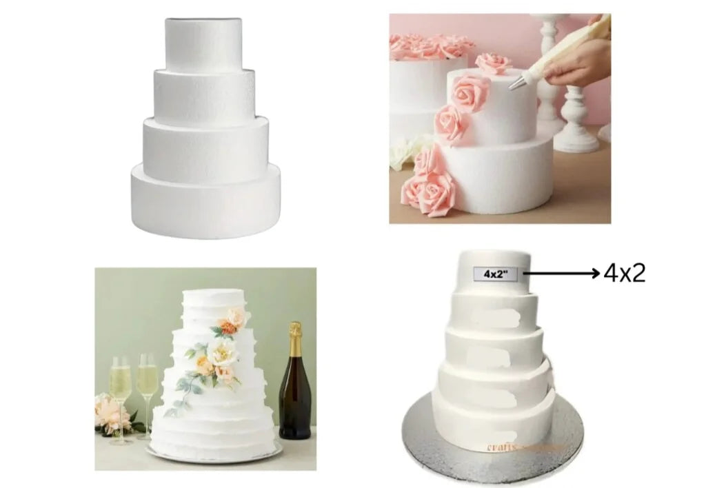 4x2 Round Cake Dummy Foam Base – White Polystyrene