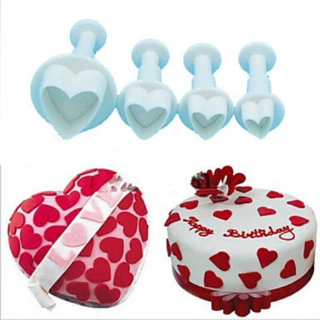 4 Pcs Heart Plunger Cutter Set | Fondant, Cookie & Cake Decorating Cutters