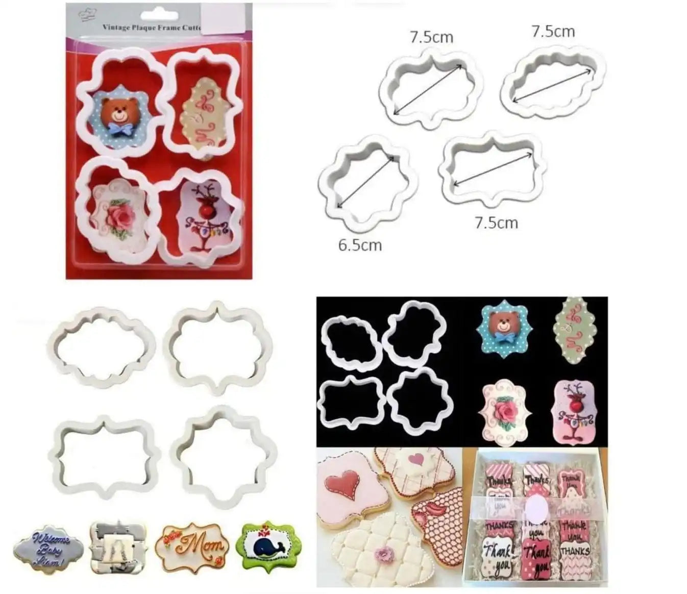 Plastic Frame Cutter Set (4 Pcs) | Fondant, Cookie & Cake Decorating Cutters