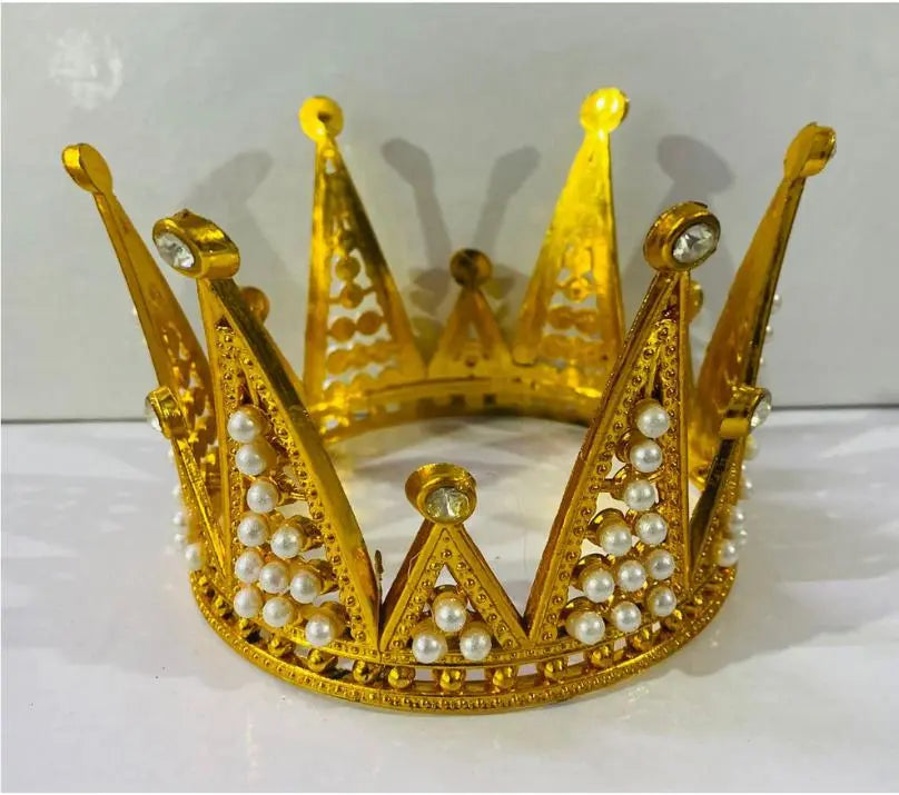 Golden Pearl Crown Standard Size | Luxury Cake Crown Topper for Cake Decoration