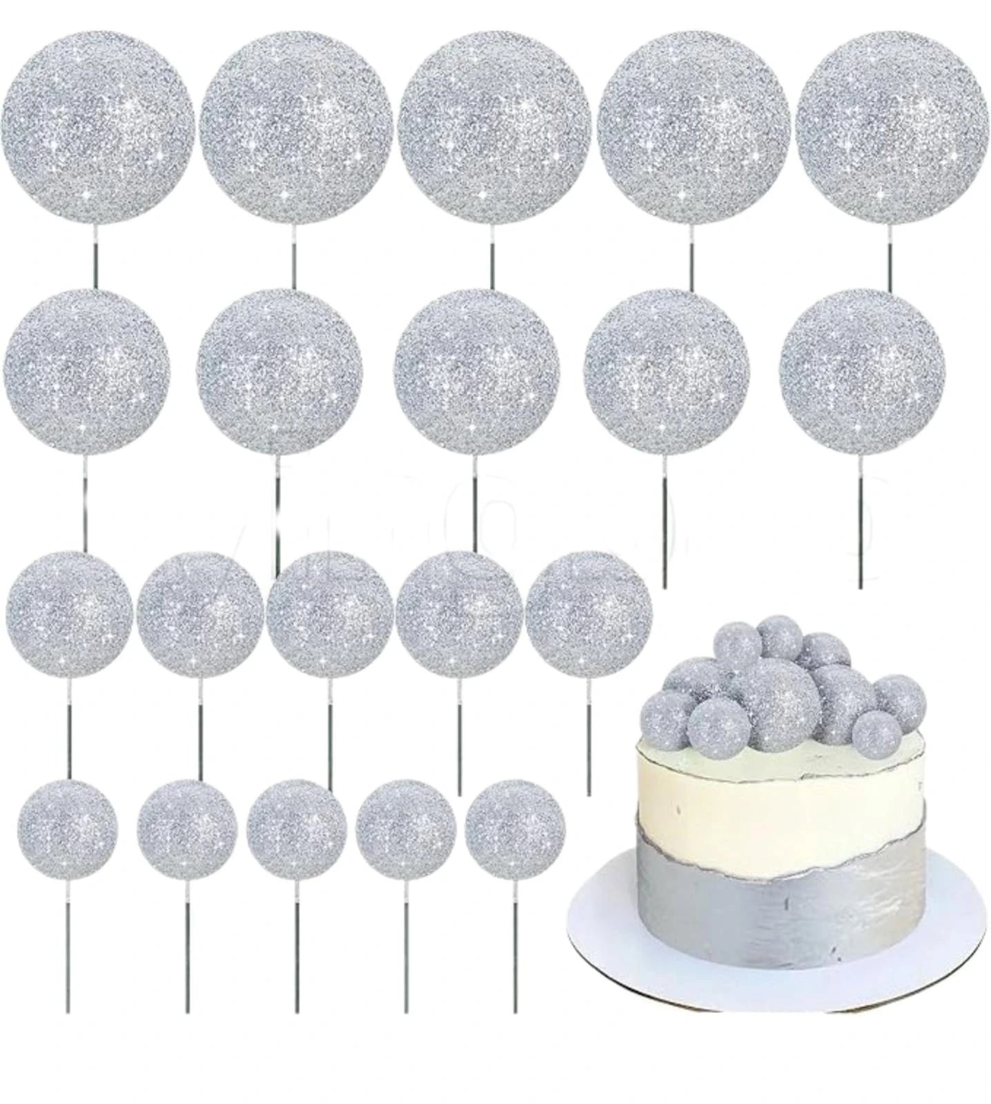 Silver Colour Glitter Faux Ball Pack of 20 Balls | Decorative Craft & Floral Accessories