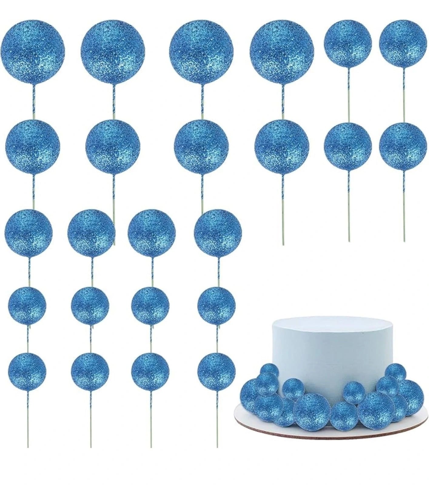 Blue Colour Glitter Faux Ball Pack of 20 Balls | Decorative Craft & Floral Accessories