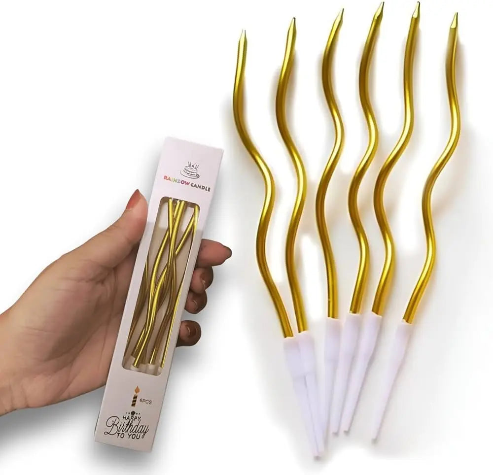 6 Pcs Golden Curve Candles for Birthday Cake Decoration