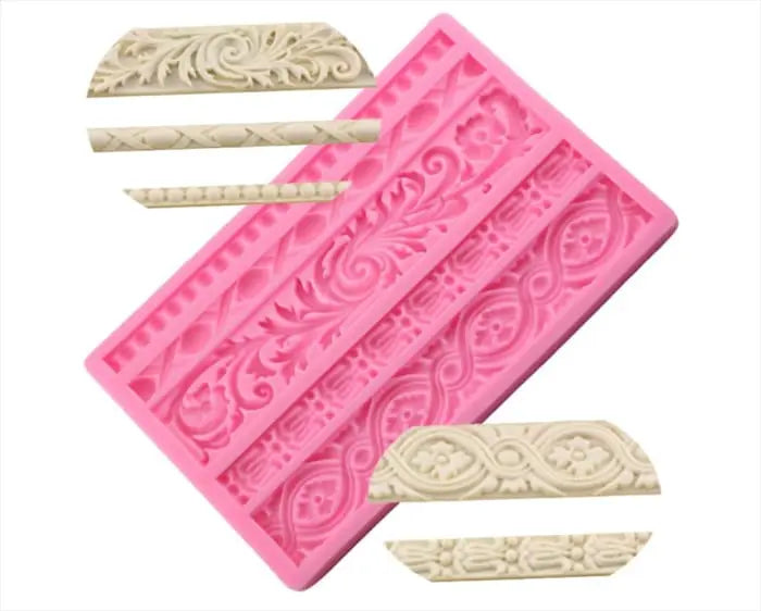 DIY Baroque Scroll Relief Cake Border Fondant Silicone Mould