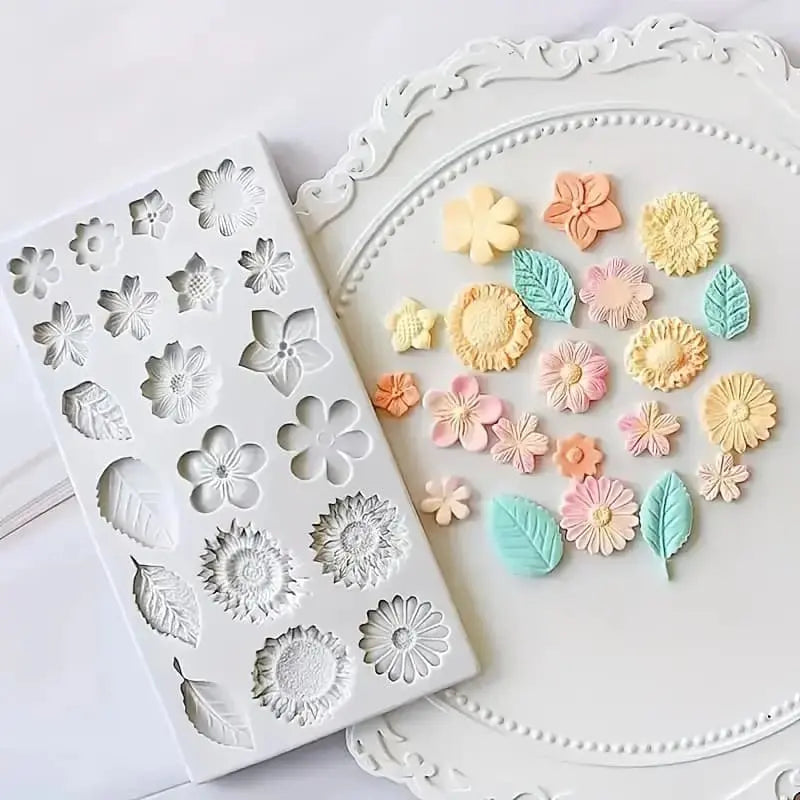 20 Cavity Leaf & Flowers Silicone Mold for Fondant & Cake Decorating