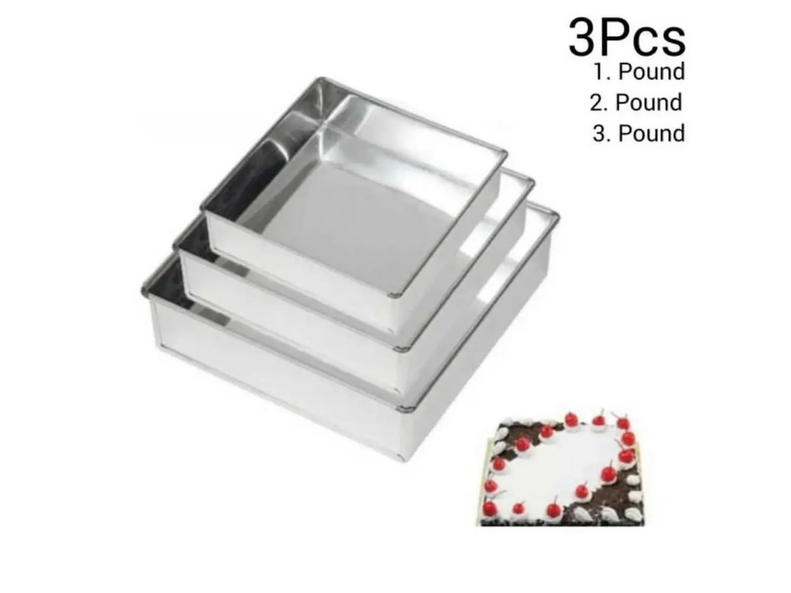 3 Pcs Square Cake Pan Set for Baking & Cake Making