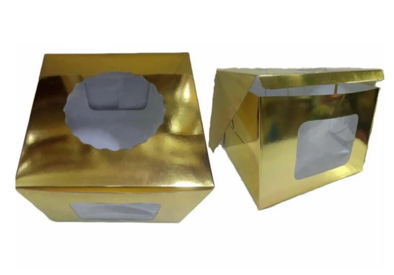10×10×8 Golden Window Cake Box | Premium Cake Packaging Box with Clear Window