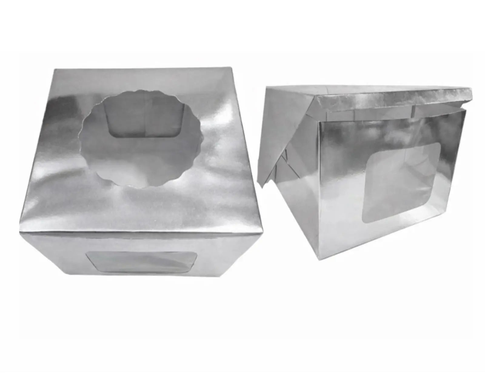 10×10×8 Silver Window Cake Box | Premium Cake Packaging Box with Clear Window