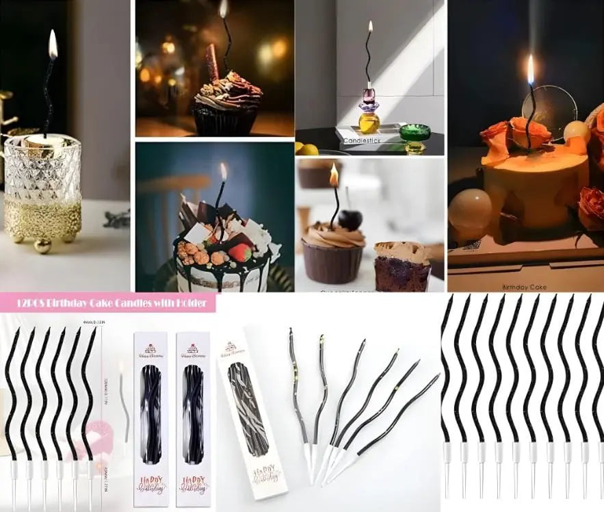 Black Curve Candle Pack of 6 Pcs | Elegant Birthday & Celebration Cake Candles