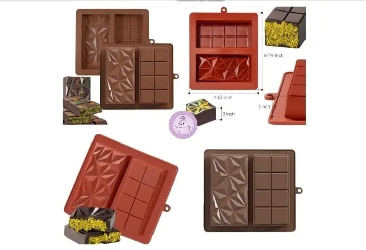 Kunafa Chocolate Mold 2 Cavity | Chocolate Bar Silicone Mold for Dubai Chocolate