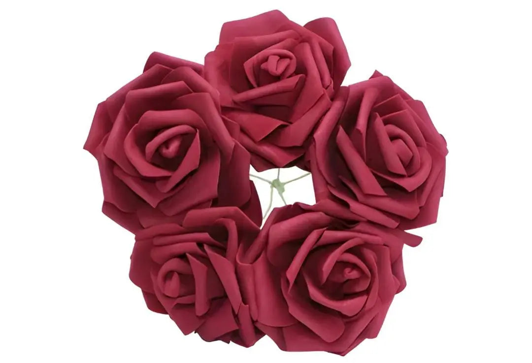 Burgundy Foam Flowers – Pack of 5 | Artificial Decorative Flowers for Crafts & Cake Décor